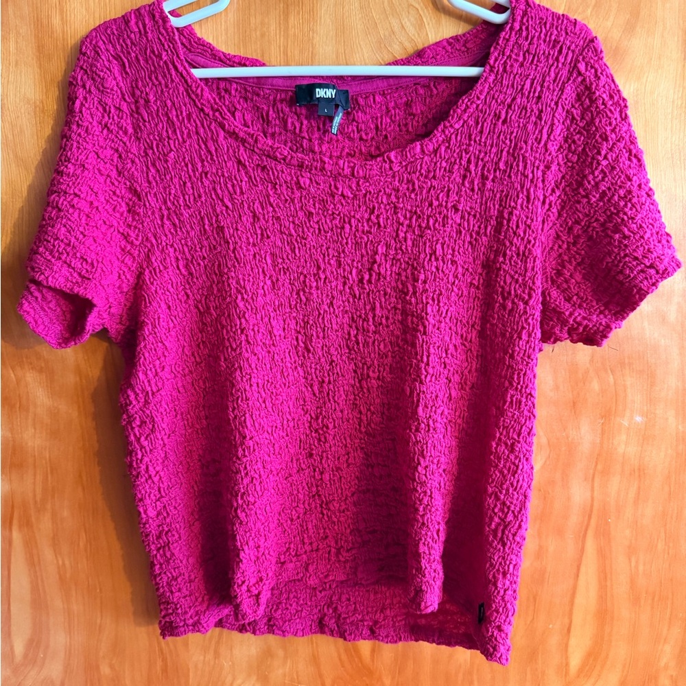 DKNY Fuchsia Textured Short Sleeve Top